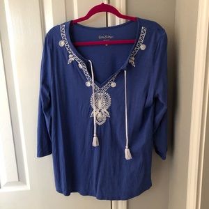 Lilly Pulitzer Holly shirt blue XL white